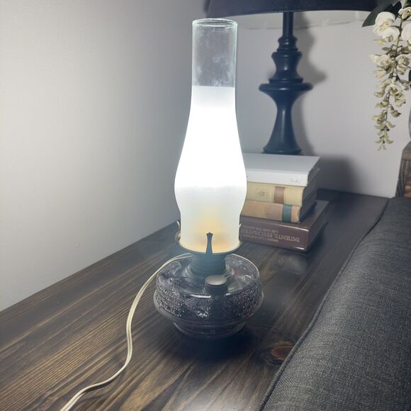 Antique Mid Century Glass Oil Lamp Converted Electric Frosted Chimney - Picture 14 of 16
